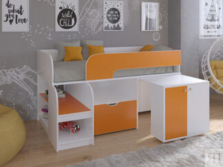 Детская кровать-чердак Астра 9 V9 Белый/Оранжевый