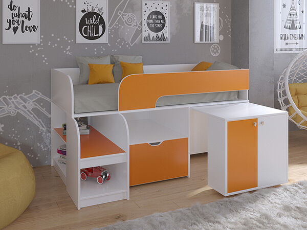 Детская кровать-чердак Астра 9 V9 Белый/Оранжевый