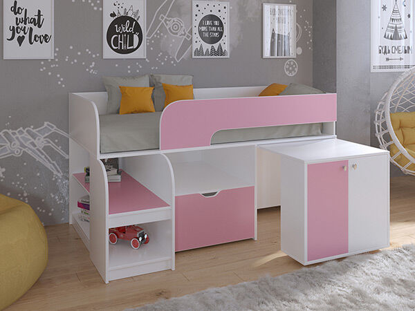 Детская кровать-чердак Астра 9 V9 Белый/Розовый