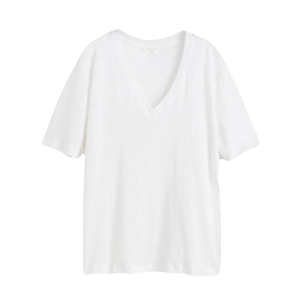 Футболка H&M V-neck Linen Jersey, белый
