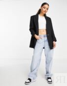 Черный удлиненный блейзер ASOS DESIGN Petite 108053633 фото 4