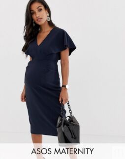 Темно-синее платье-карандаш миди с рукавами ангела ASOS DESIGN Maternity Ma