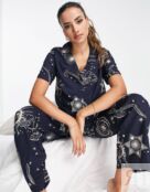 Темно-синий пижамный комплект с рубашкой и брюками из модала ASOS DESIGN Ma 108829139 фото 4