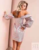 Блестящее платье мини с открытыми плечами и корсетом ASOS LUXE 111178851 фото 3