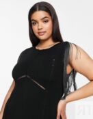 Черное платье мини с бахромой ASOS DESIGN Curve 110628359 фото 3