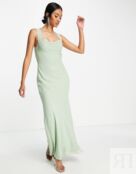 Серое платье макси косого кроя со шнуровкой сзади ASOS DESIGN Bridesmaid 110216898 фото 4