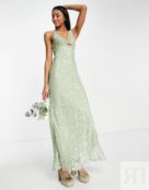 Платье макси ASOS DESIGN Bridesmaid с перекрученным передом и цветочной отд 110890846 фото 4