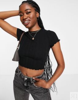 Черная футболка узкого кроя с салатовым краем в смешанную рубчик ASOS DESIG