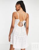 Белое ярусное пляжное платье мини Topshop high Broderie 114478858 фото 2