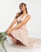 Розовое платье макси с драпировкой на лифе ASOS DESIGN Bridesmaid 115268364 фото 3