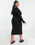 Черное трикотажное платье миди с квадратным вырезом ASOS DESIGN Curve 115763853 фото 3