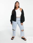 Черный кардиган с изогнутыми краями ASOS DESIGN Curve 115887270 фото 4