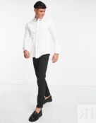 Белая сатиновая рубашка узкого кроя с воротником-стойкой ASOS DESIGN Premiu