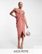 Розовое платье миди с открытыми плечами ASOS DESIGN Petite