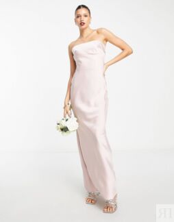 Атласное платье макси-бандо с пуговицами сзади ASOS DESIGN Bridesmaid