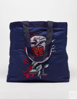 Темно-синяя объемная сумка-тоут с вышивкой дракона ASOS DESIGN