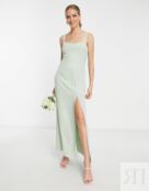 Светло-шалфейное платье макси ASOS DESIGN Bridesmaids с атласным округлым в 119383449 фото 1