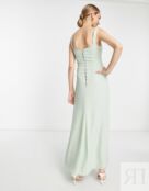 Светло-шалфейное платье макси ASOS DESIGN Bridesmaids с атласным округлым в 119383449 фото 2