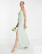 Светло-шалфейное платье макси ASOS DESIGN Bridesmaids с атласным округлым в 119383449 фото 3