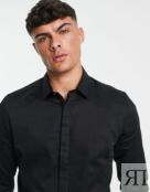 Черная сатиновая рубашка узкого кроя ASOS DESIGN Premium 119502873 фото 4