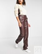 Коричневые прямые брюки из искусственной кожи ASOS DESIGN Tall