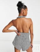 Приталенный комбинезон ASOS DESIGN Petite с вырезом на шее и вырезом в лома 119501449 фото 2