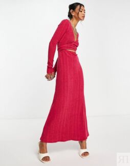 Платье макси трикотажное с длинными рукавами ASOS DESIGN, розовый