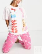 Розовая объемная футболка и пижама с леггинсами ASOS DESIGN Barbie x Hello