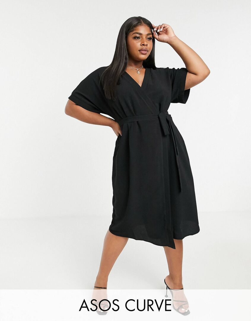 Платье миди ASOS DESIGN Curve, чёрный 119610770 фото 1