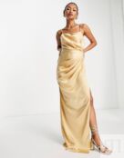 Атласное платье макси с драпировкой ASOS DESIGN Bridesmaid, золото