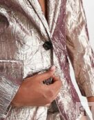 Серебряный пиджак с эффектом металлик и зауженной талией ASOS DESIGN