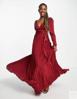 Платье макси плиссированное ASOS DESIGN Bridesmaid, бордовый