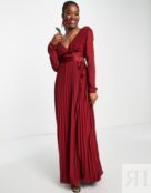 Платье макси плиссированное ASOS DESIGN Bridesmaid, бордовый 1610683 фото 2