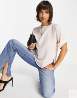 Устричная футболка оверсайз с отворотами на рукавах ASOS DESIGN