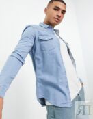 Голубая джинсовая рубашка скинни в стиле вестерн ASOS DESIGN