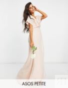 Платье макси ASOS DESIGN Petite Bridesmaid с короткими рукавами и воротнико 1930928 фото 1