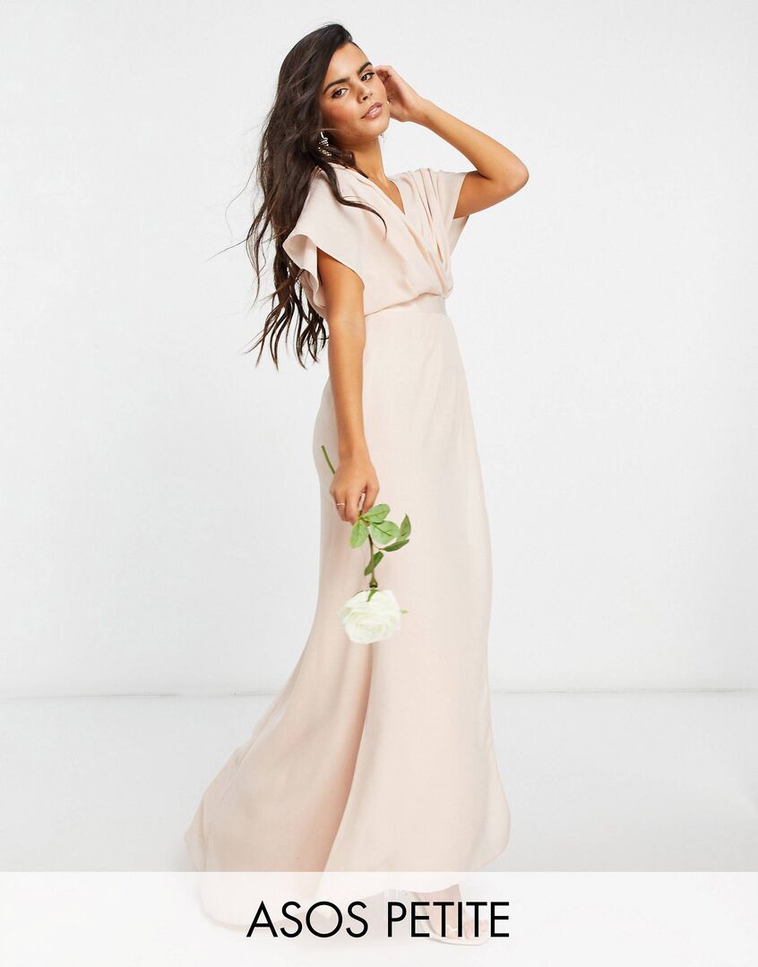 Платье макси ASOS DESIGN Petite Bridesmaid с короткими рукавами и воротнико 1930928 фото 1