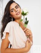 Платье макси ASOS DESIGN Petite Bridesmaid с короткими рукавами и воротнико 1930928 фото 3