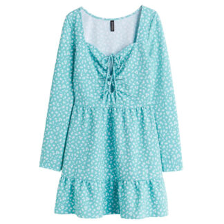 Платье из крепа H&M, светло-бирюзовый/цветочный принт