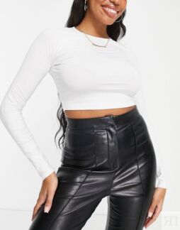 Белая приталенная укороченная футболка с длинным рукавом ASOS DESIGN Hourgl