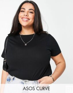 Черная футболка с круглым вырезом из смесового хлопка ASOS DESIGN Curve Ult