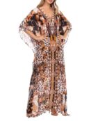 Макси-кафтан La Moda Clothing с принтом в стиле барокко, коричневый