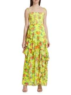 Многоярусное платье макси jocelyn с рюшами Alice + Olivia Yellow