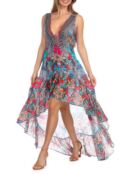 Платье La Moda Clothing с высоким вырезом и принтом, красный/голубой