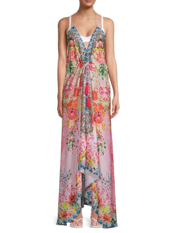 Платье Ranee'sпляжное макси с цветочным принтом и кисточками, мультиколор