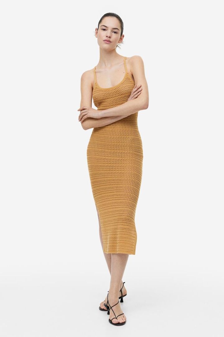 Вязаное крючком платье H&M, горчица желтая 1154801001 | Mustard yellow фото 1