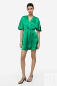 Атласное платье с запахом спереди H&M, зеленый