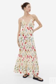 Плиссированное платье макси H&M, кремовый/цветочный