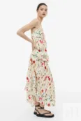 Плиссированное платье макси H&M, кремовый/цветочный 1166969003 | Cream/Floral фото 2