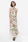 Длинное шифоновое платье H&M, светло-бежевый/цветочный 1152979003 | Light beige/floral фото 1